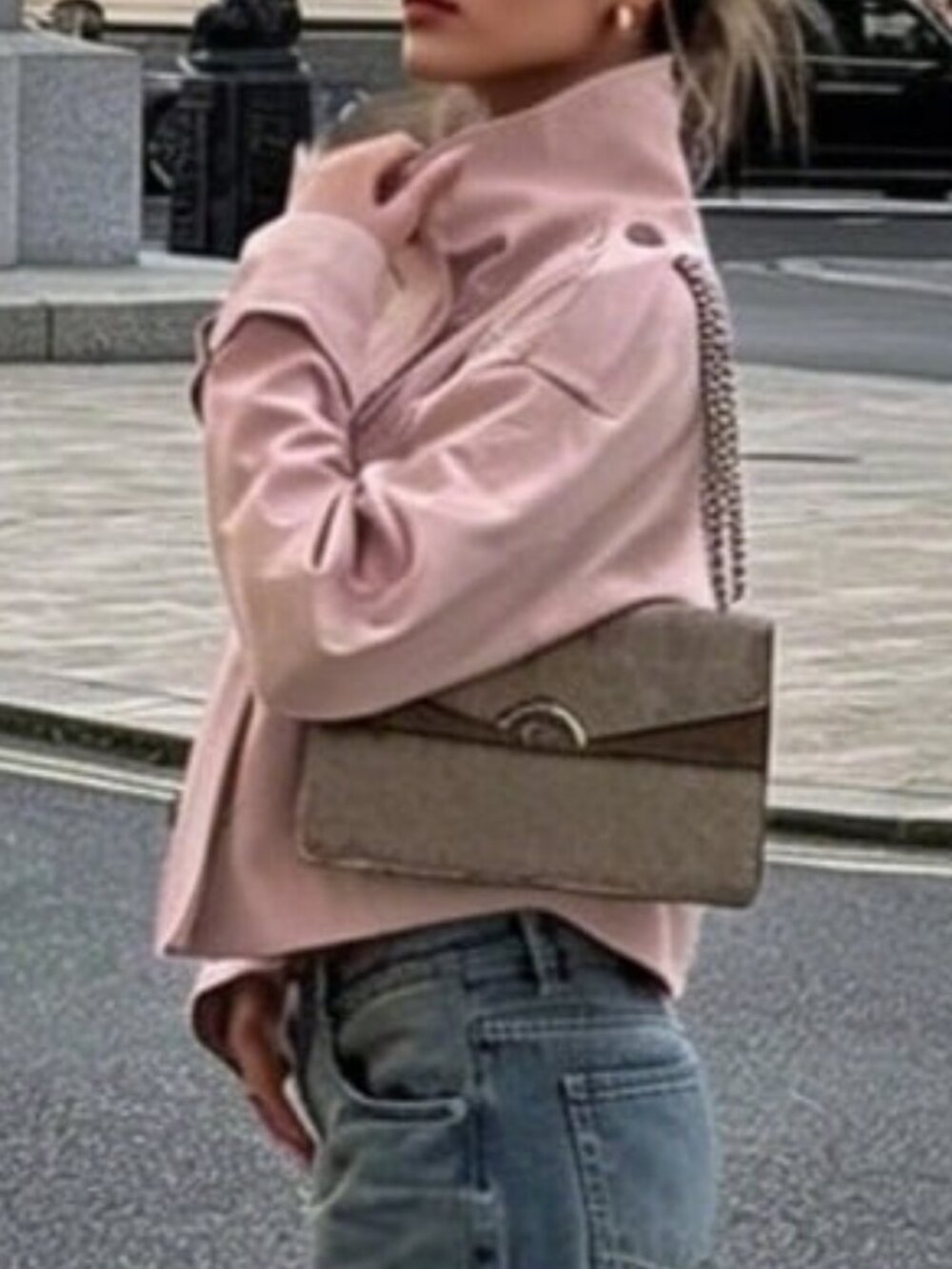 Pink Casual Women's Double-Breasted Long Sleeve Jacket - Picture 6 of 6